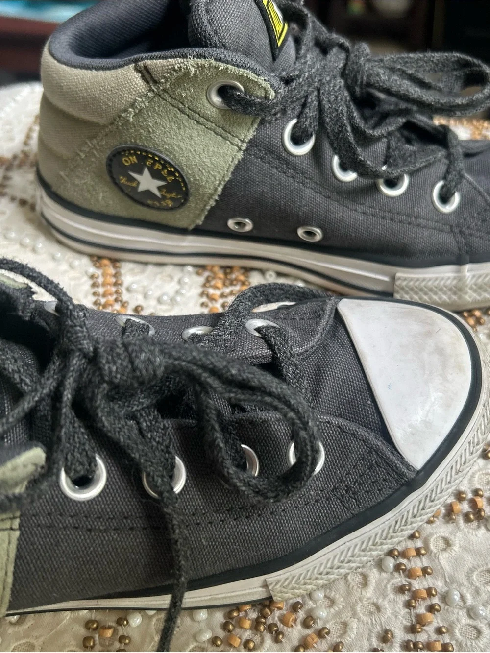 Converse Kids High-Top Sneakers in Black and Olive Green size 13.5.
